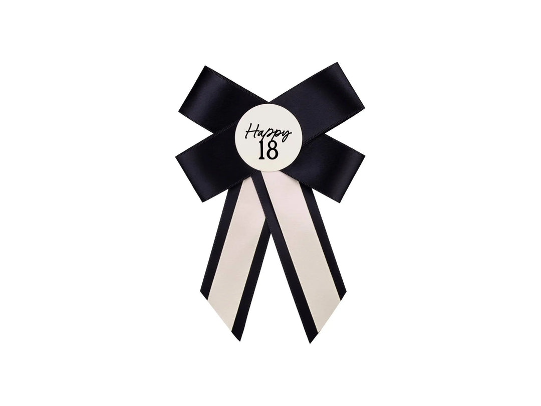 Happy 18 Birthday Rosette - Black & Cream Luxury Ribbon Badge - Modern Birthday Badge Alternative - 18th Birthday Accessory - Jolie Fete UK