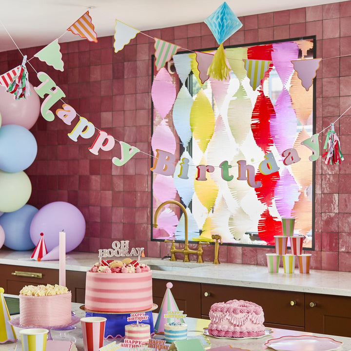 Happy Birthday Banner - Bright Party Garland - Colourful Happy Birthday Bunting - Birthday Party Decorations - Rainbow Party Decor-2m Banner - Jolie Fete UK