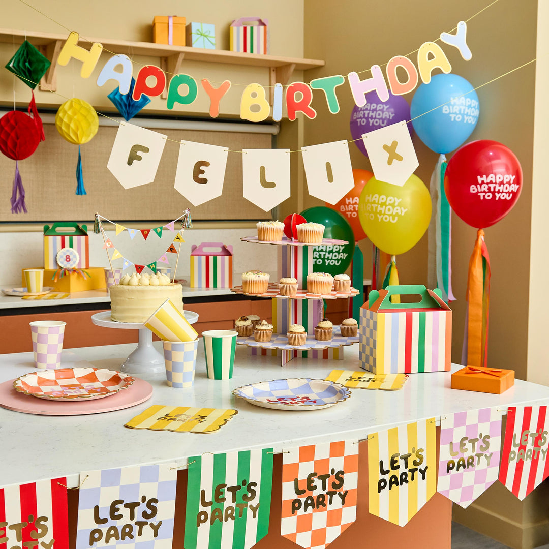Happy Birthday Banner - Customisable Rainbow Name Bunting - Gold Foil Party Decor - Kids Birthday Garland - Personalised Party Backdrop Sign - Jolie Fete UK
