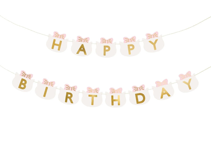 Happy Birthday Banner - Pink and White Cat Party Garland - Cat Theme - Meow Party - Kids Birthday Party Decorations - Jolie Fete UK