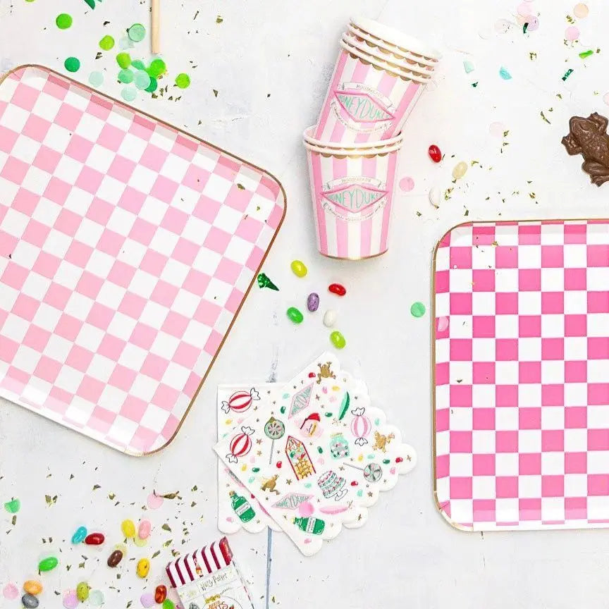 Harry Potter Honeydukes Party Cups - Officially Licensed Pink Stripe Gold Foil Paper Cups - Hogwarts Birthday Party Tableware - Pack of 8 - Jolie Fete UK