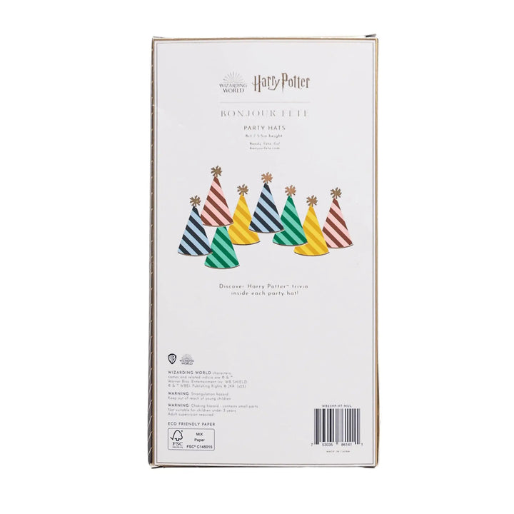 Harry Potter Party Hats - Officially Licensed House Pride Striped Hats - Hogwarts Birthday Party Supplies - Wizard Theme - Pack of 8 - Jolie Fete UK
