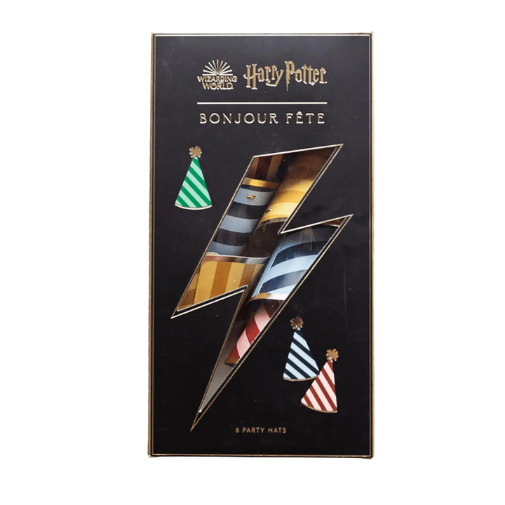 Harry Potter Party Hats - Officially Licensed House Pride Striped Hats - Hogwarts Birthday Party Supplies - Wizard Theme - Pack of 8 - Jolie Fete UK