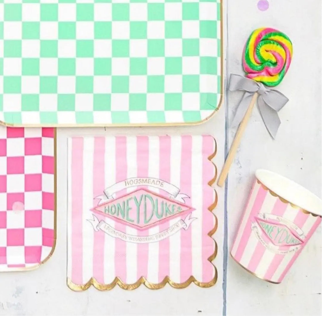 Harry Potter Honeydukes Stripe Napkins - Officially Licensed Pink Wizard Candy Shop Party Napkins - Wizarding World Birthday - Pack of 24 - Jolie Fete UK