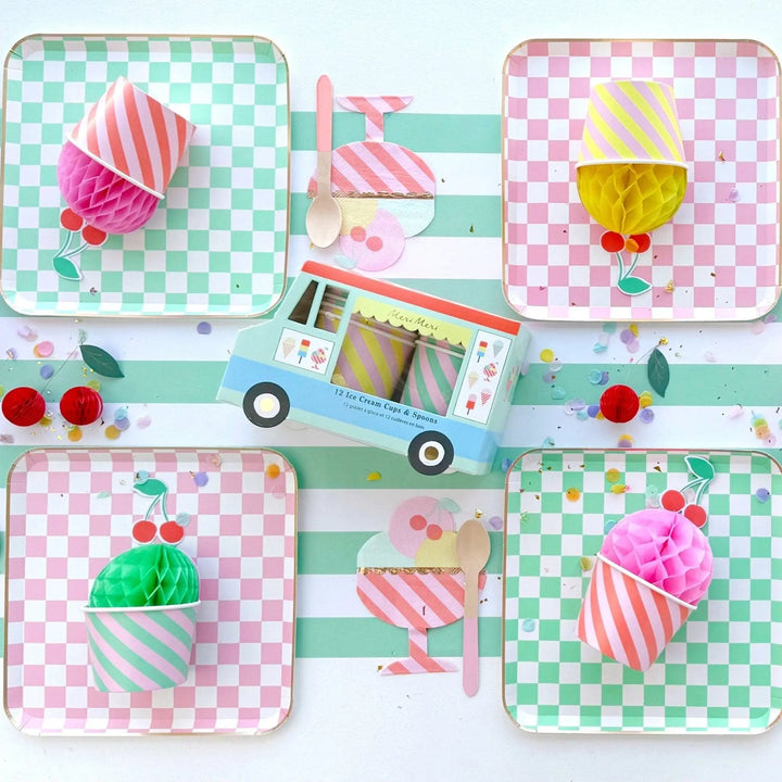 Harry Potter Honeydukes Checker Plates - Pink & Green Wizard Party Tableware - Hogsmeade Candy Shop Birthday Plates - Set of 8 - Jolie Fete UK
