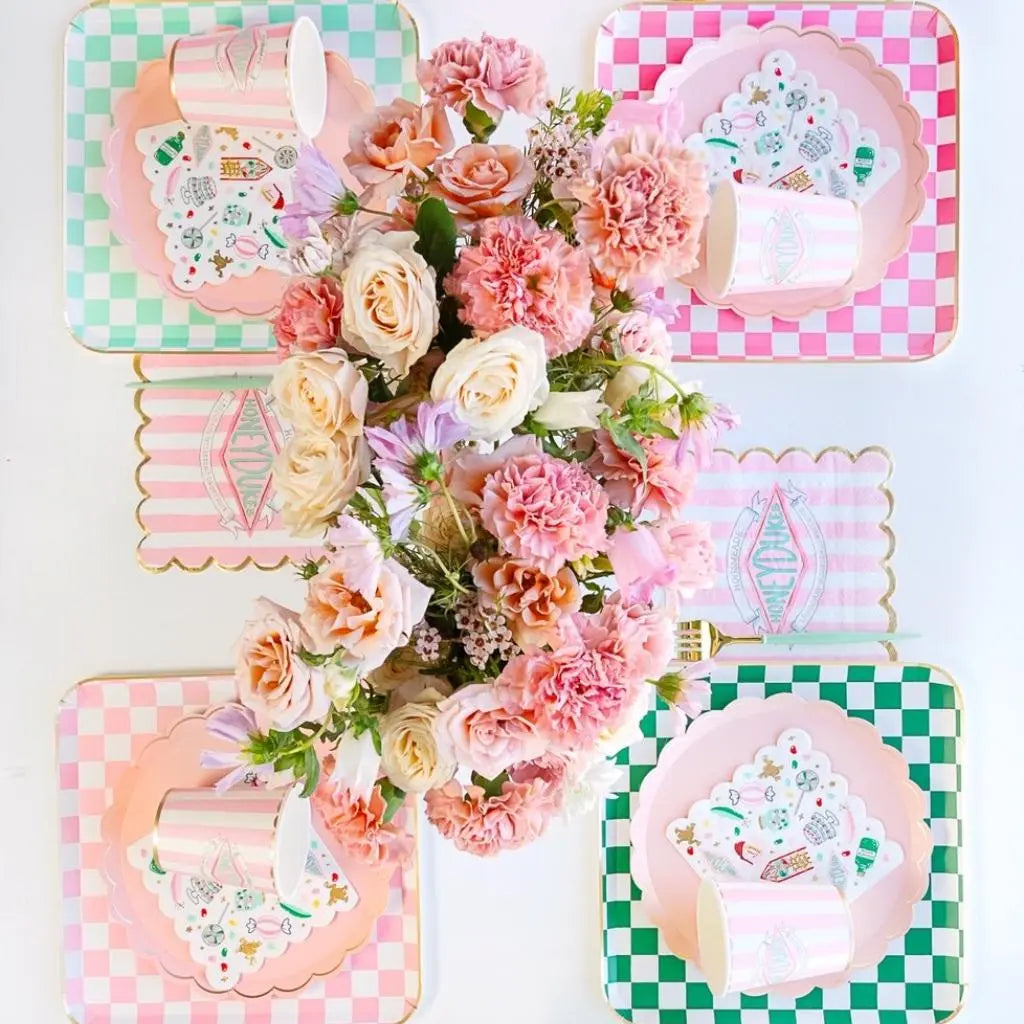 Harry Potter Honeydukes Checker Plates - Pink & Green Wizard Party Tableware - Hogsmeade Candy Shop Birthday Plates - Set of 8 - Jolie Fete UK
