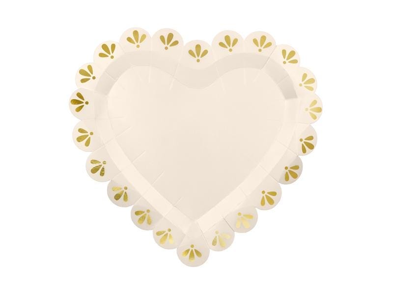 Heart Shaped Paper Plates - Cream and Gold 1st Birthday Tableware - Storybook Party Plates - Beige Neutral Toddler Party Decor - Pack Of 6 - Jolie Fete UK