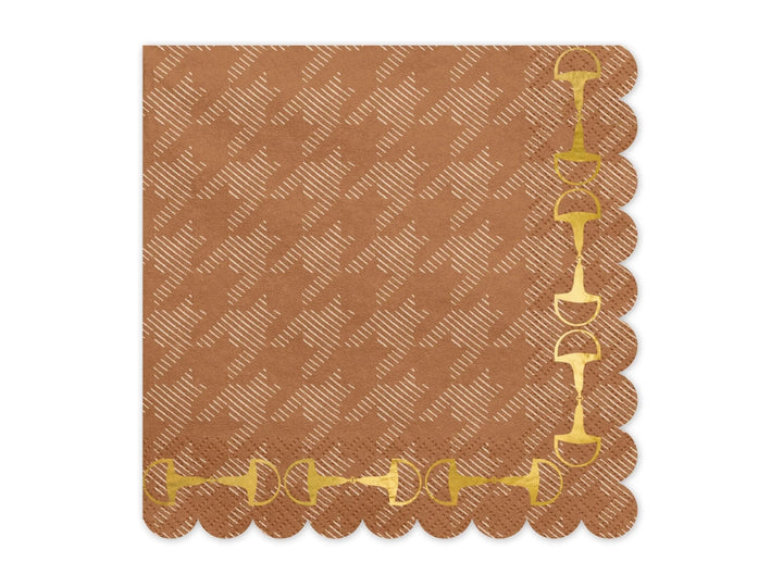 Brown Paper Napkins - Horse Party Brown & Gold Napkins - Birthday Party Decor - Disposable Tableware - Western Party - Farm Party-Pack Of 12 - Jolie Fete UK