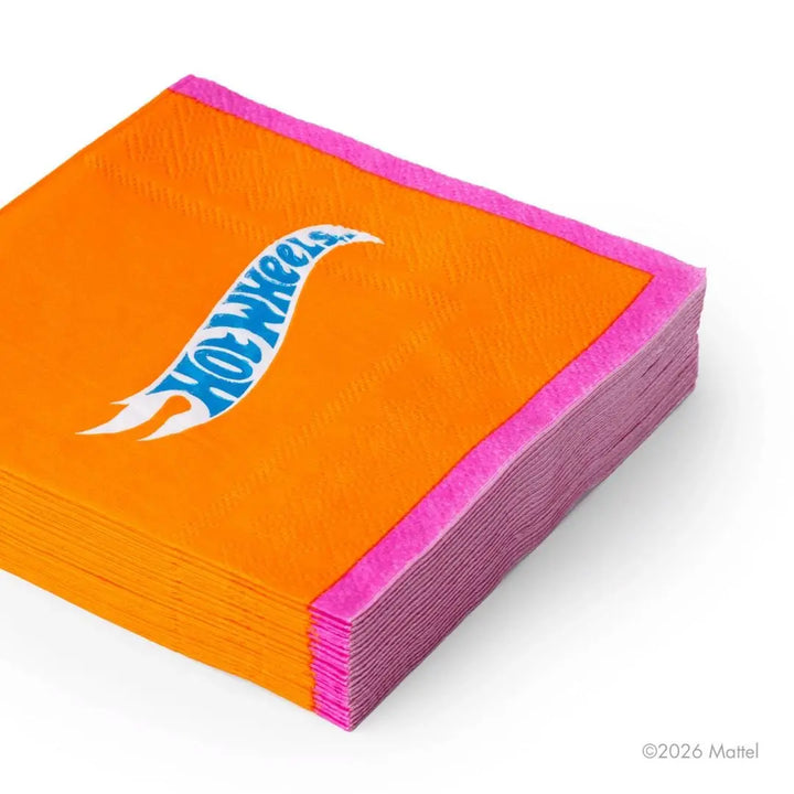 Hot Wheels Napkins - Orange Race Car Party Small Napkins - Officially Licensed - Boys Birthday Tableware - Racing Theme - Pack of 20 - Jolie Fete UK