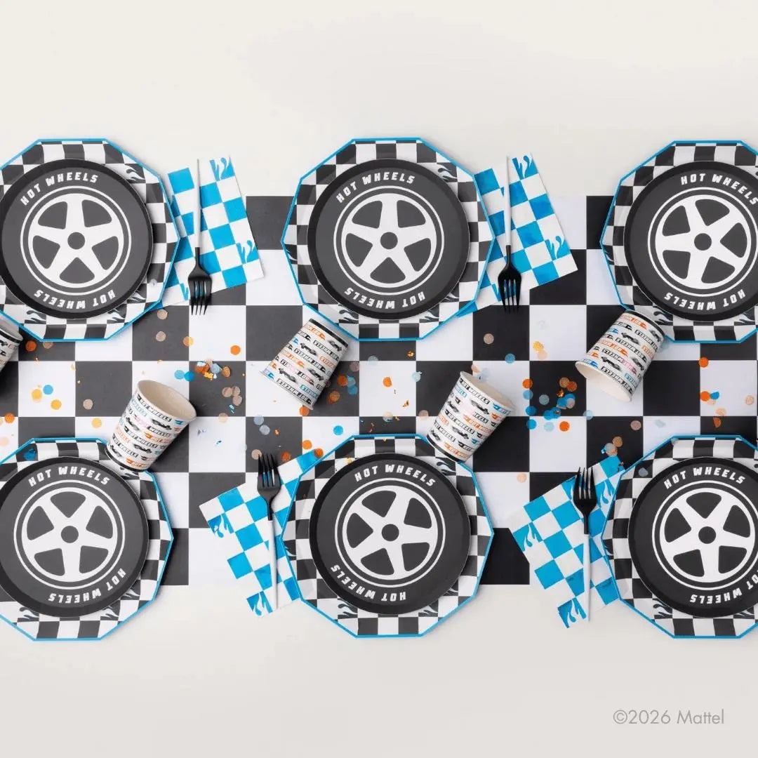 Hot Wheels Black Small Plates - Race Car Birthday Party Tableware - Black & White Monster Truck Party Decor - Officially Licensed -Pack of 8 - Jolie Fete UK