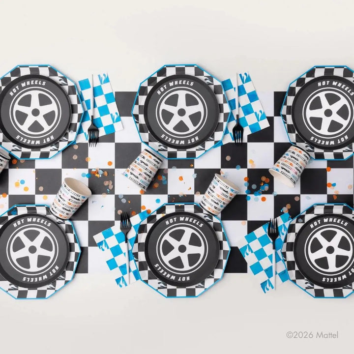 Hot Wheels Black Small Plates - Race Car Birthday Party Tableware - Black & White Monster Truck Party Decor - Officially Licensed -Pack of 8 - Jolie Fete UK