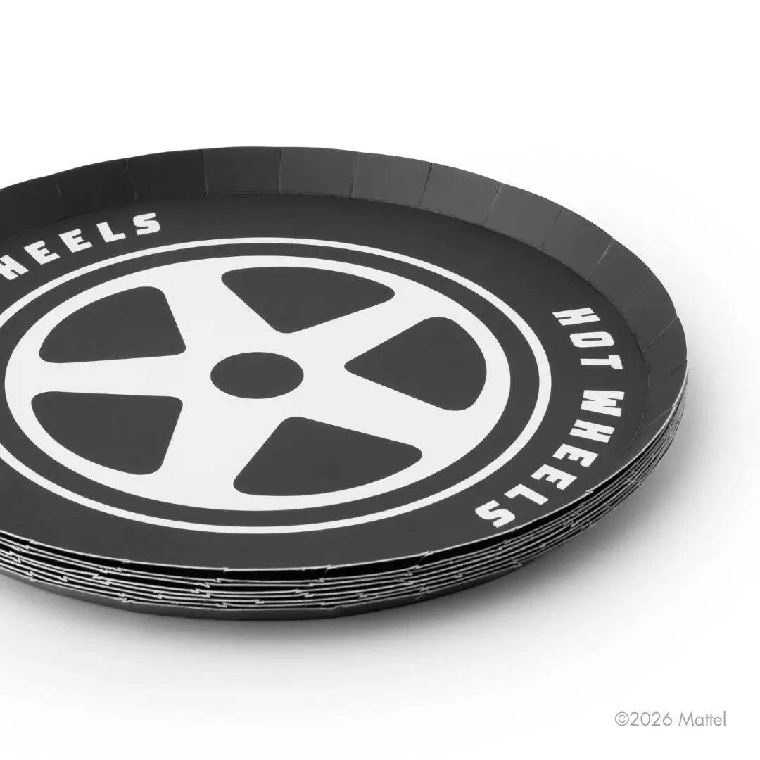 Hot Wheels Black Small Plates - Race Car Birthday Party Tableware - Black & White Monster Truck Party Decor - Officially Licensed -Pack of 8 - Jolie Fete UK