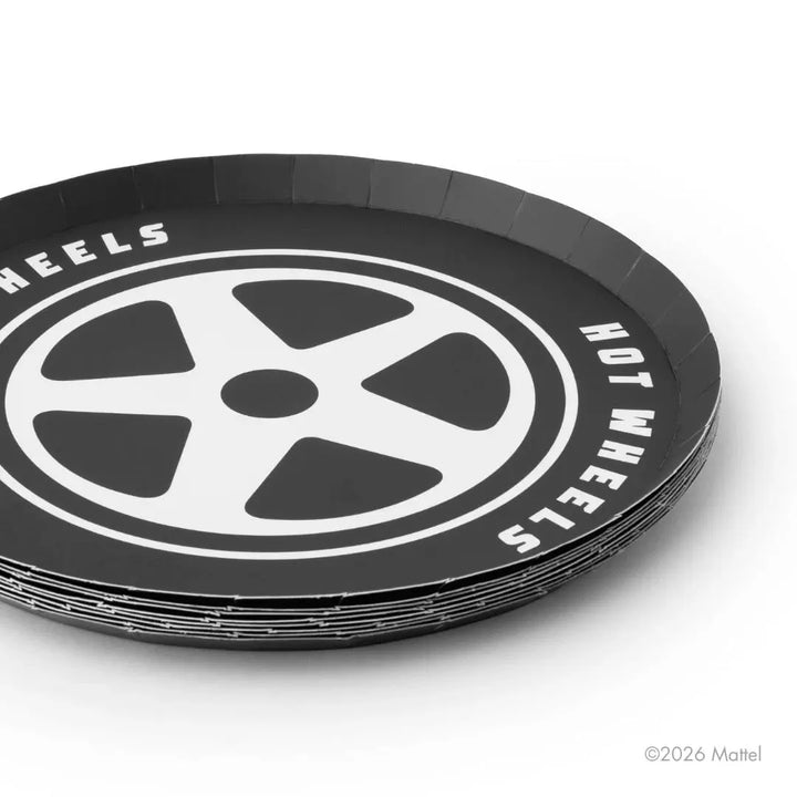 Hot Wheels Black Small Plates - Race Car Birthday Party Tableware - Black & White Monster Truck Party Decor - Officially Licensed -Pack of 8 - Jolie Fete UK