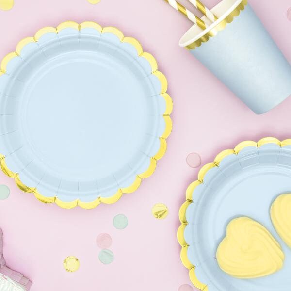 Blue & Gold Scallop Edge Small Paper Plates - Pack of 6 - Pretty Pastels - Jolie Fete UK