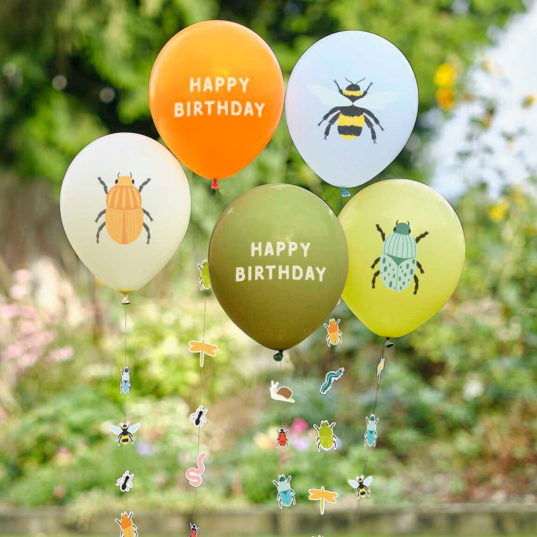 Bug Party Birthday Balloons with Bug Balloon Tails - Bugging Out - Ginger Ray - Pack Of 5 - Jolie Fete UK