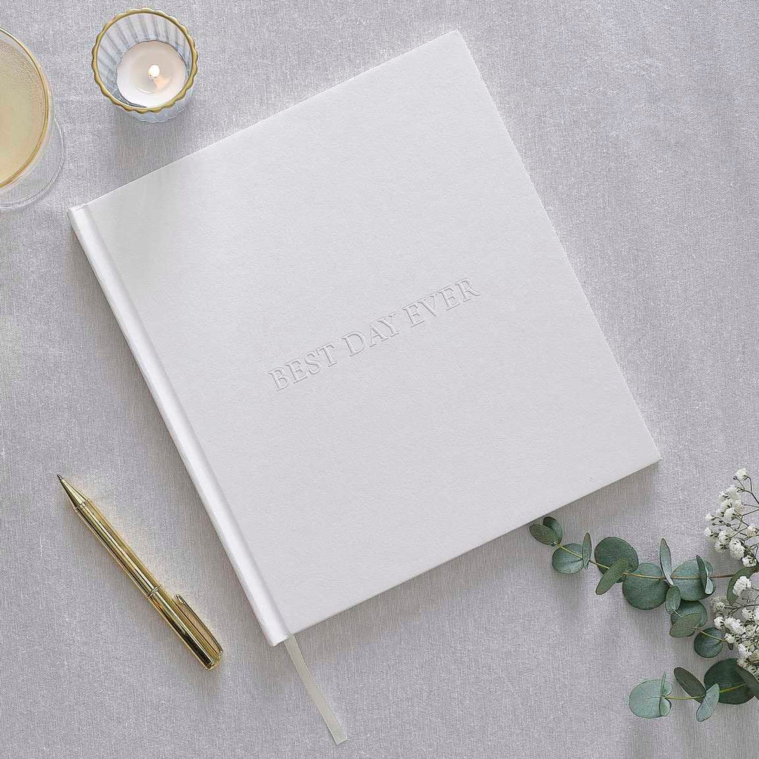 White Embossed Best Day Ever Wedding Photo Album - White Wedding - Modern Luxe Wedding Supplies - Party Guest Book - Wedding Keepsake - Jolie Fete UK