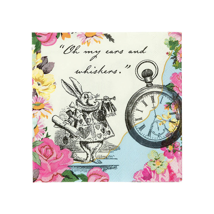 Alice in Wonderland Cocktail Paper Napkins - Mad Hatter Party Paper Napkins - Wonderland Wedding Decorations - White Rabbit - Pack of 20 - Jolie Fete UK