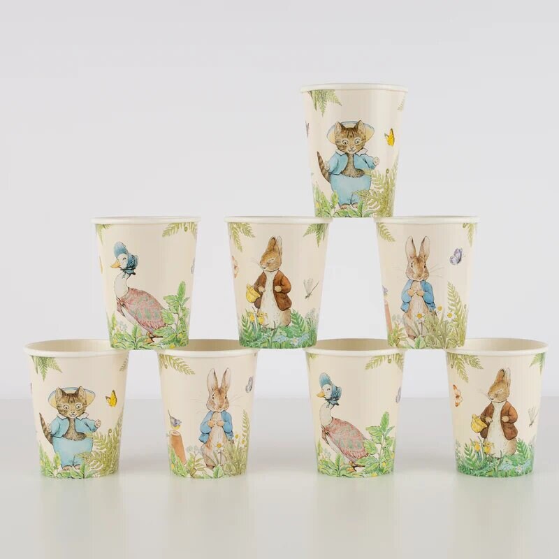 Peter Rabbit Cups - Kids Birthday Party Paper Cups - Beatrix Potter Peter Rabbit In The Garden - Baby Shower Cups - Pack Of 8 - Jolie Fete