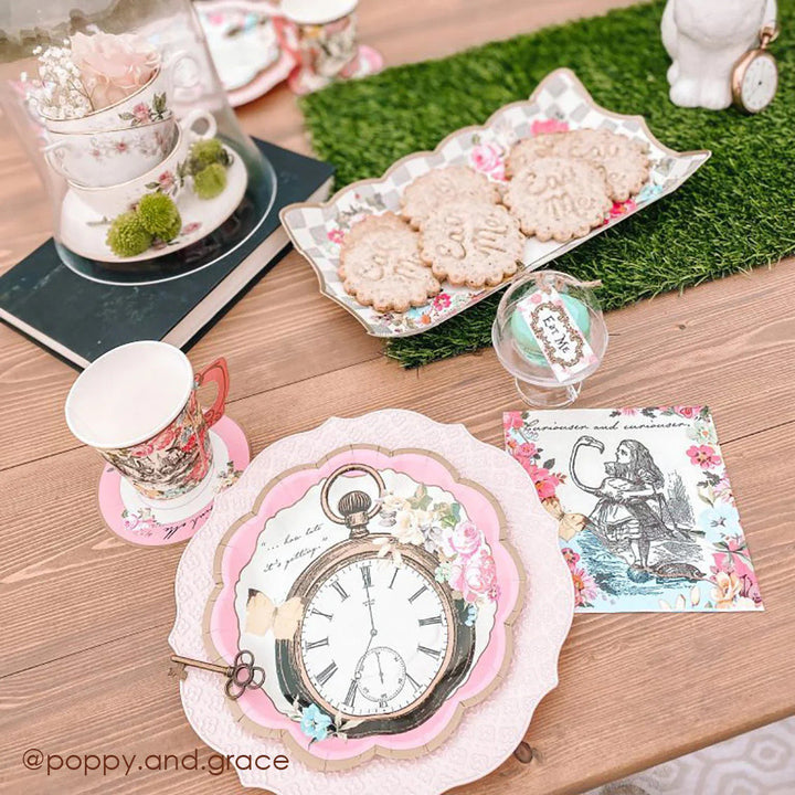 Alice in Wonderland Dainty Plates - Mad Hatter Party Paper Plates - Wonderland Wedding Decorations - White Rabbit - 3 Designs - Pack of 12 - Jolie Fete UK