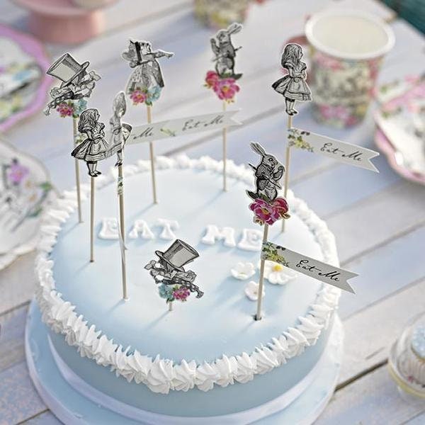 Alice in Wonderland Cake Toppers - Mad Hatter's Tea Party - Large Cake Picks - Wedding Decor - Afternoon Tea Party Decorations - Pack Of 12 - Jolie Fete UK