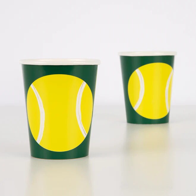 Tennis Paper Cups - Tennis Ball Cups - Birthday Party Cups - Tennis Party Cups - Sports Party - Wimbledon Party Decor - Pack Of 8 - Jolie Fete UK