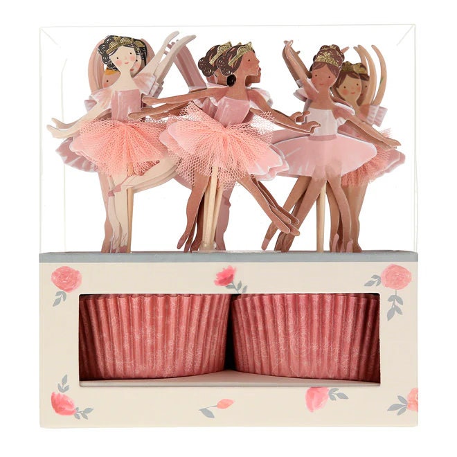 Ballerina Party Cupcake Toppers - Kids Ballet Dancer Cake Decorations & Cases - Children's Birthday - Ballerina Party Supplies - Pack Of 24 - Jolie Fete UK