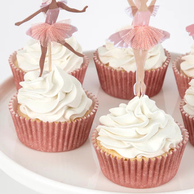 Ballerina Party Cupcake Toppers - Kids Ballet Dancer Cake Decorations & Cases - Children's Birthday - Ballerina Party Supplies - Pack Of 24 - Jolie Fete UK