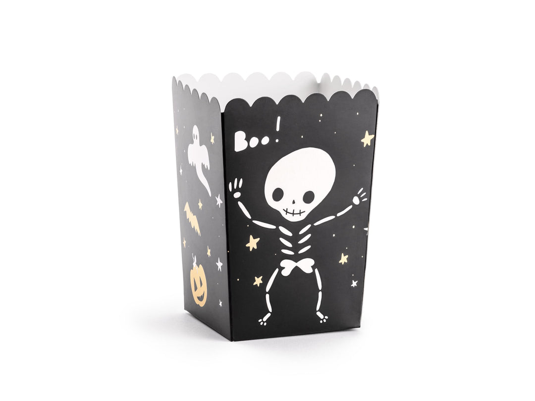 Popcorn Boxes - Black Halloween Popcorn Box - Popcorn Boxes with Skeleton-Haunted House-Halloween Snack Boxes-Kids Halloween Party-Pack Of 6 - Jolie Fete UK