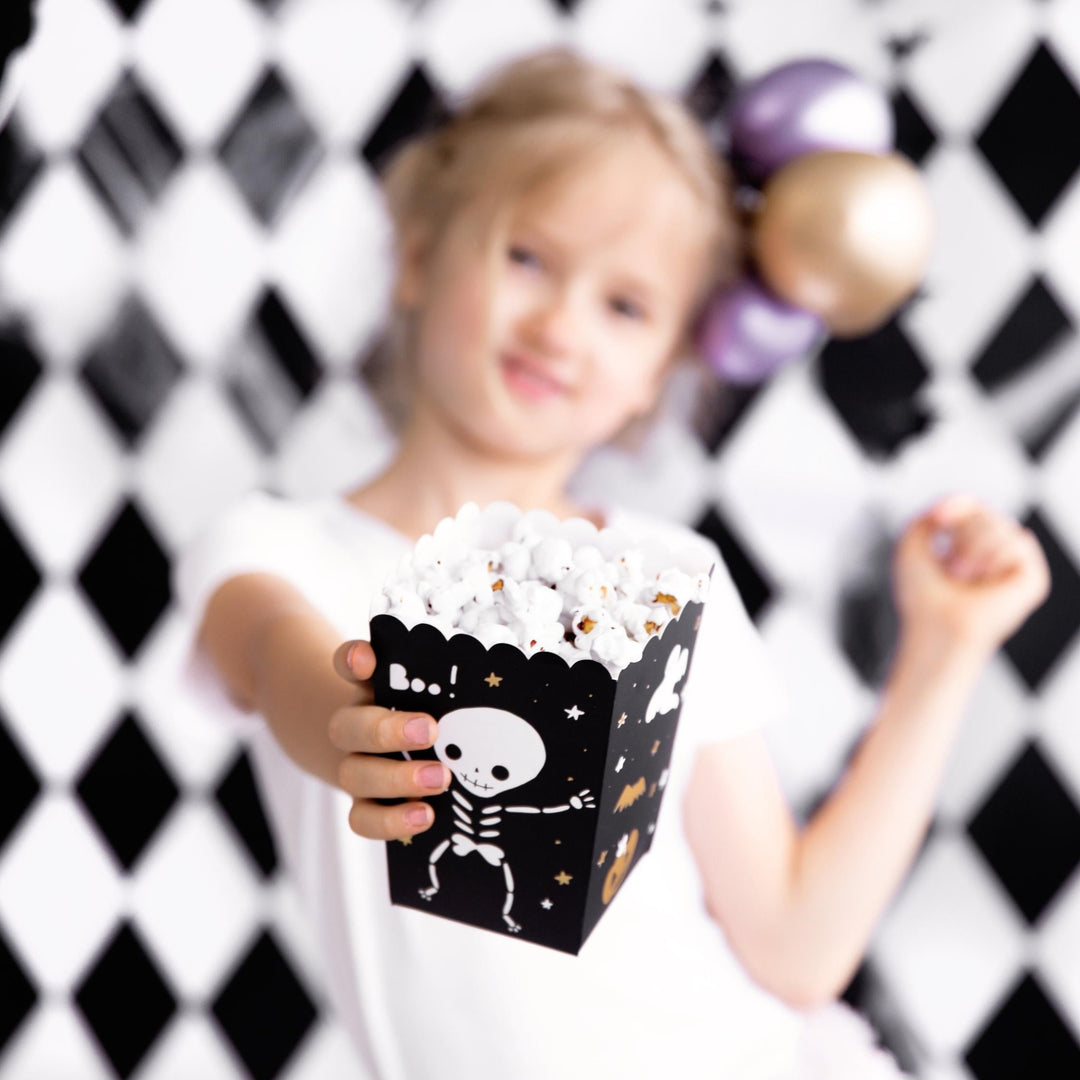 Popcorn Boxes - Black Halloween Popcorn Box - Popcorn Boxes with Skeleton-Haunted House-Halloween Snack Boxes-Kids Halloween Party-Pack Of 6 - Jolie Fete UK