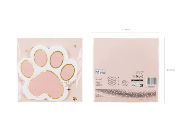 Cat Paw Print Napkins - Pink and White Cat Paper Napkins - Meow Party - Birthday Party Tableware - Pack of 12 - Jolie Fete UK