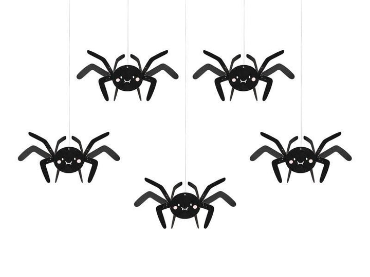 5 Hanging Spiders - Black Spider Decorations - Hanging Halloween Spiders - Halloween Decorations - Cute Halloween - Kids Halloween Party-DIY - Jolie Fete UK