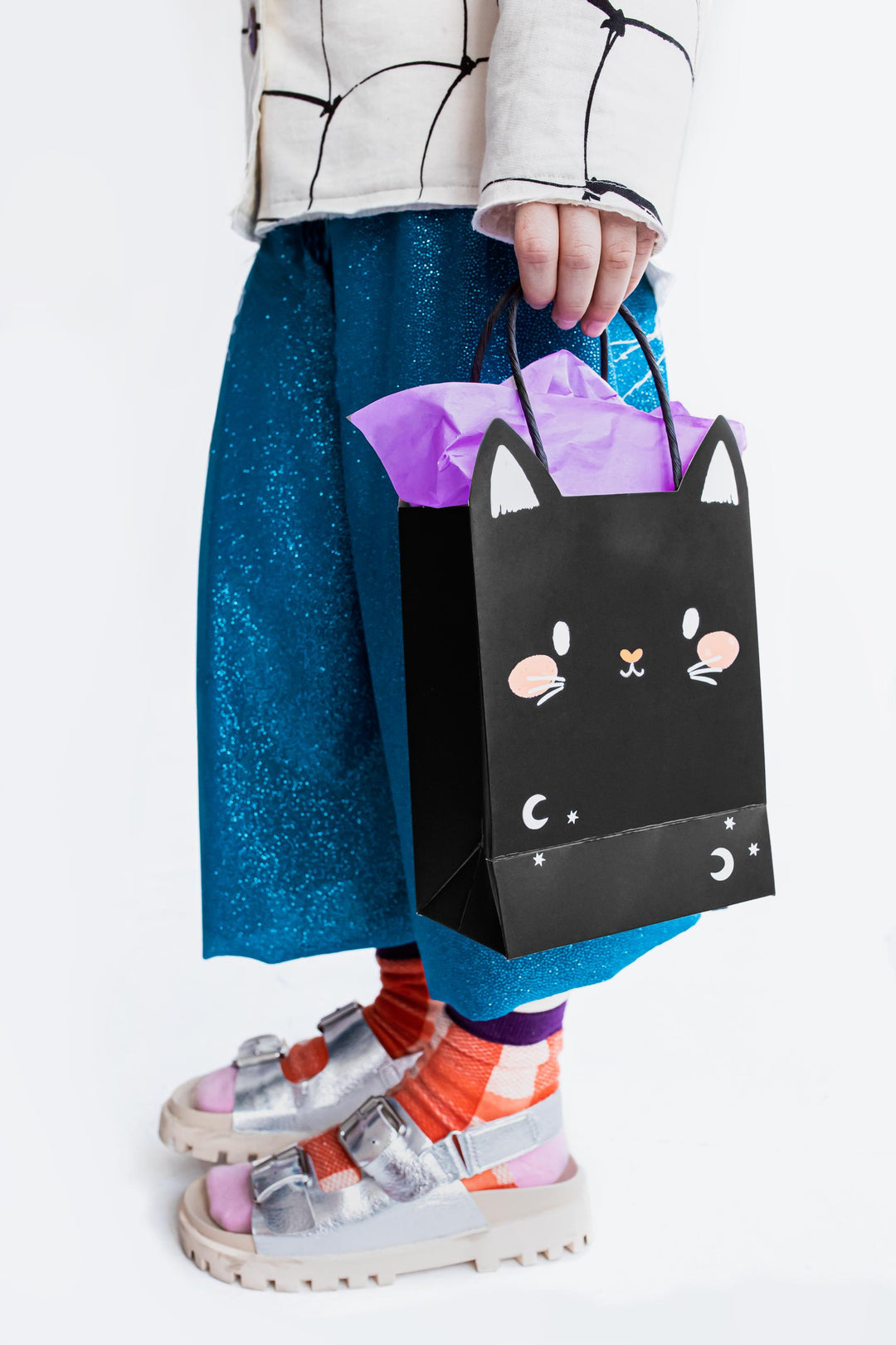 Halloween Party Bag - Individual Black Cat Halloween Trick Or Treat Bag - Halloween Gift Bag - Black Paper Bags - Kids Halloween Bags - Jolie Fete UK