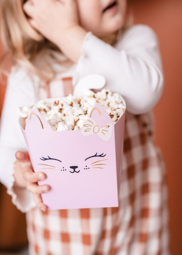 Cat Popcorn Boxes - Pink Snack Boxes - Cat Birthday Decorations - Birthday Party Tableware - Pastel Candy Box - Treat Boxes - Pack of 3 - Jolie Fete UK