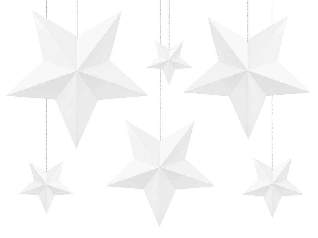 White Paper Stars - White Christmas Hanging Stars - DIY Christmas Decorations - 3D Contemporary Decor - Holiday Decor - White Star-Pack Of 6 - Jolie Fete UK