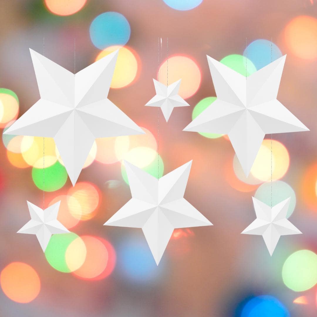 White Paper Stars - White Christmas Hanging Stars - DIY Christmas Decorations - 3D Contemporary Decor - Holiday Decor - White Star-Pack Of 6 - Jolie Fete UK