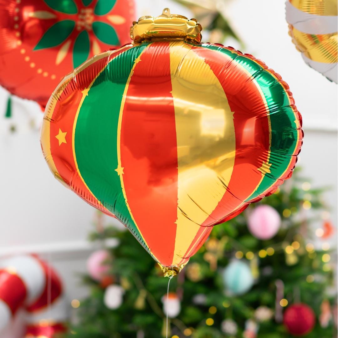 Christmas Bauble Balloon - Red Festive Foil Balloon - Red & Green Christmas Balloon - Christmas Bauble Shaped Balloon - Jolie Fete UK