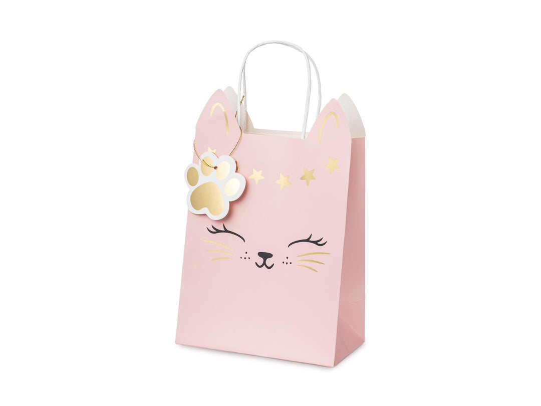 Cat Gift Bag - Large Pink Cat Party Bag - Cat Birthday Decorations - Birthday Party - Birthday Gift Wrapping - Cat Treat Bag - Jolie Fete UK