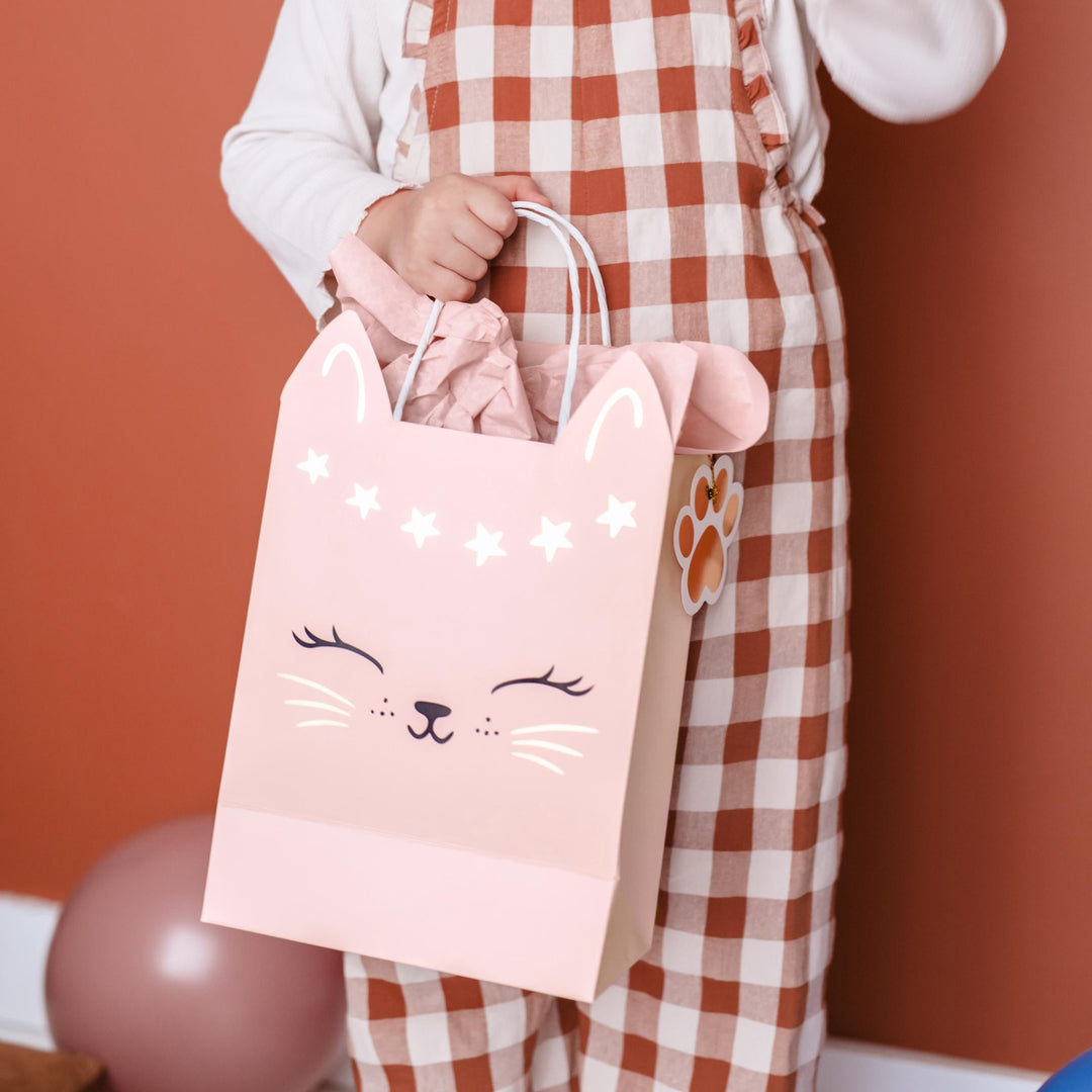 Cat Gift Bag - Large Pink Cat Party Bag - Cat Birthday Decorations - Birthday Party - Birthday Gift Wrapping - Cat Treat Bag - Jolie Fete UK