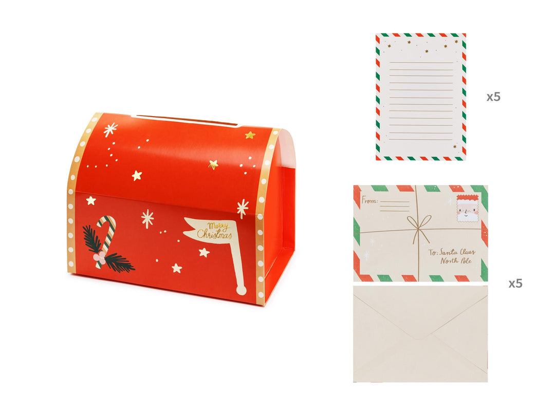 Santa Mail Box - Santa's Mailbox With Letters & Envelopes - Letter To Santa - Father Christmas Post Box - Children's Christmas Decoration - Jolie Fete UK