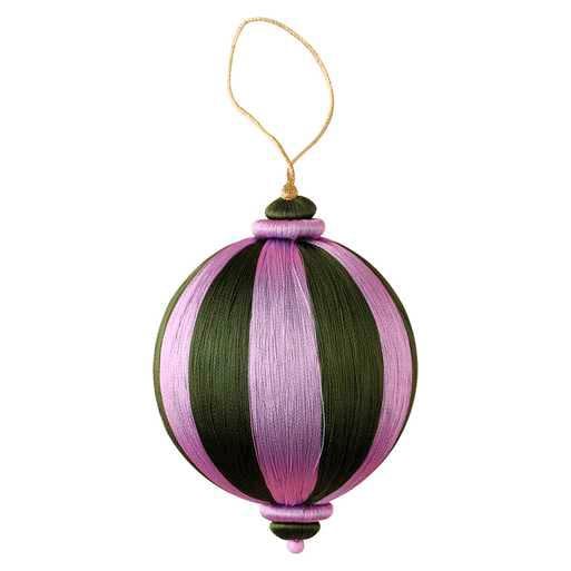 Satin Christmas Tree Hanging Decoration - Green and Purple Striped Satin Christmas Bauble - Individual Tree Decorations -Holiday Decor - Jolie Fete UK