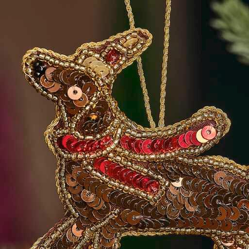 Sausage Dog Christmas Tree Hanging Decoration - Red & Brown Dog Christmas Tree Decoration With Sequins - Individual Tree Decor-Holiday Decor - Jolie Fete UK