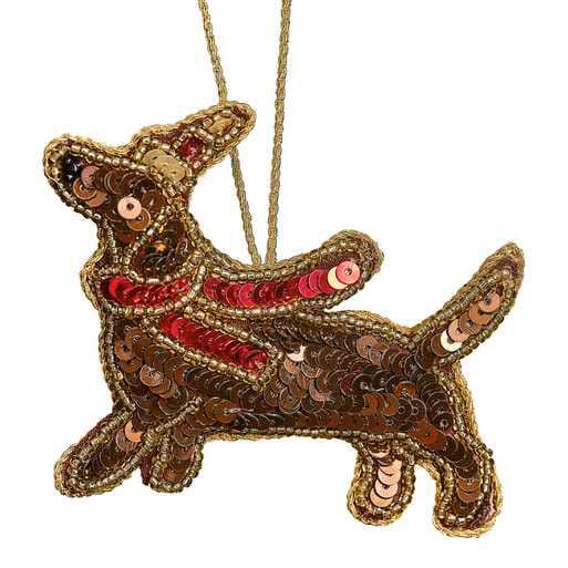 Sausage Dog Christmas Tree Hanging Decoration - Red & Brown Dog Christmas Tree Decoration With Sequins - Individual Tree Decor-Holiday Decor - Jolie Fete UK