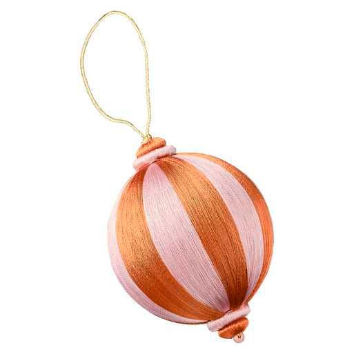 Satin Christmas Tree Hanging Decoration - Pink and Orange Striped Satin Christmas Bauble - Individual Tree Decorations -Holiday Decor - Jolie Fete UK