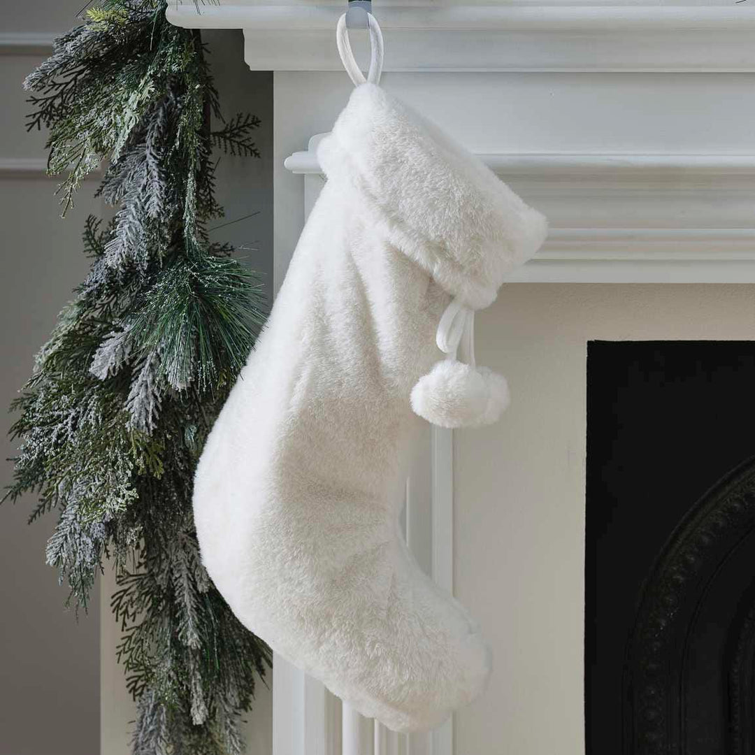 Cream Faux Fur Christmas Stocking - Cream Christmas Decoration - Nordic Christmas Decorations - Holiday Decor - Jolie Fete UK