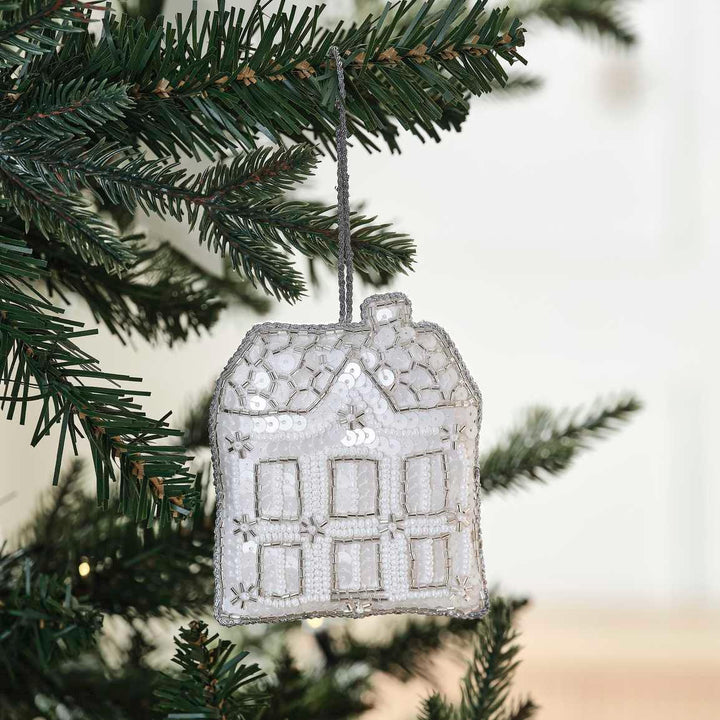 House Christmas Tree Hanging Decoration - Embellished White House Christmas Tree Decoration - Nordic Individual Tree Decor - Holiday Decor - Jolie Fete UK