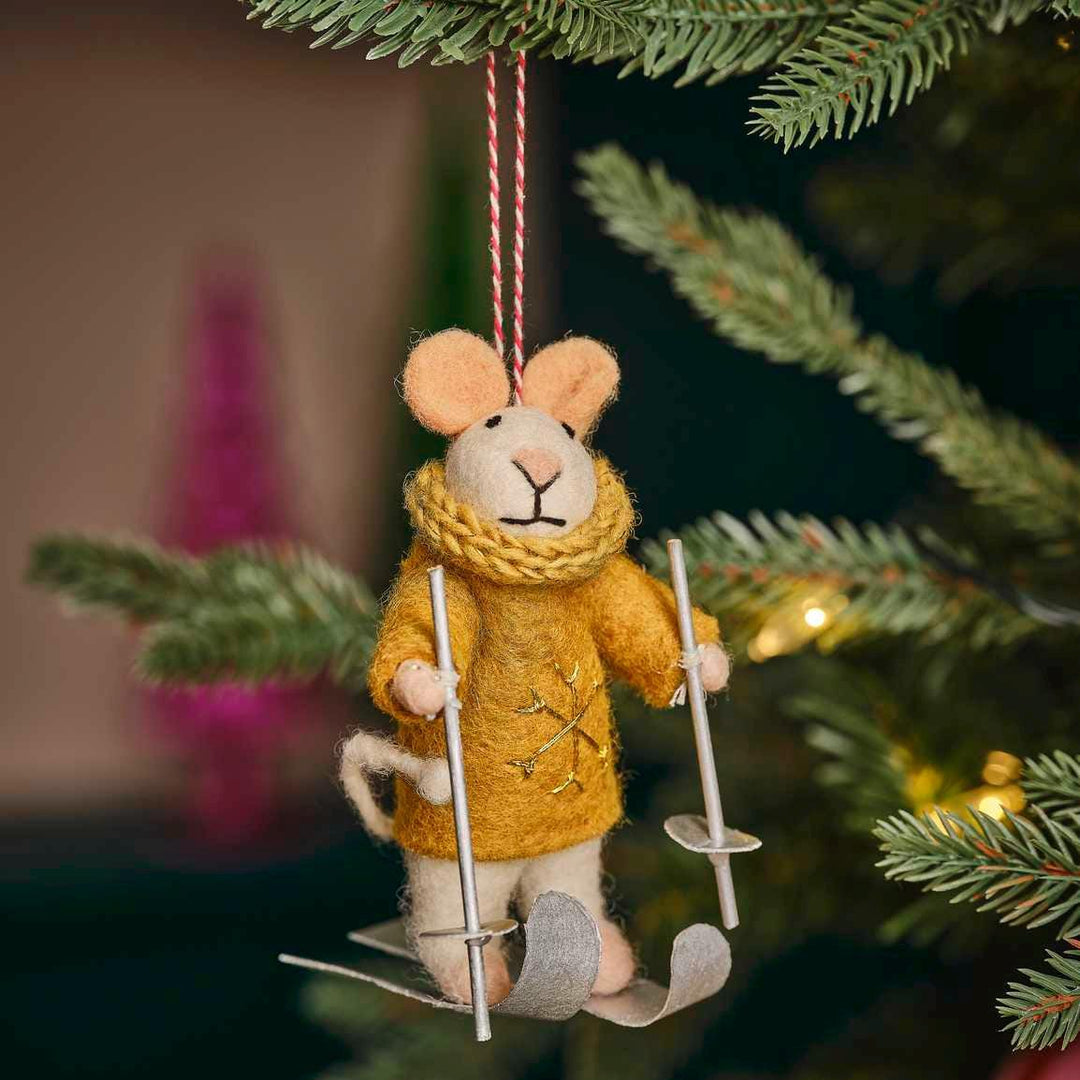 Felt Skiing Mouse Christmas Tree Decoration - Merry Christmas Decor - Christmas Decorations - Holiday Decor - Jolie Fete UK