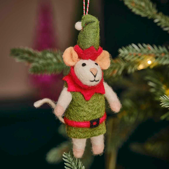 Felt Elf Mouse Christmas Tree Decoration - Merry Christmas Decor - Christmas Decorations - Holiday Decor - Jolie Fete UK