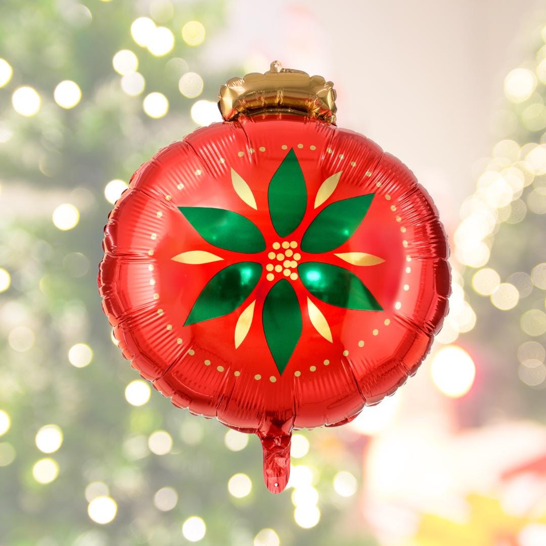 Christmas Bauble Balloon - Red Festive Foil Balloon - Red & Green Christmas Balloon - Christmas Flower Balloon - Jolie Fete UK