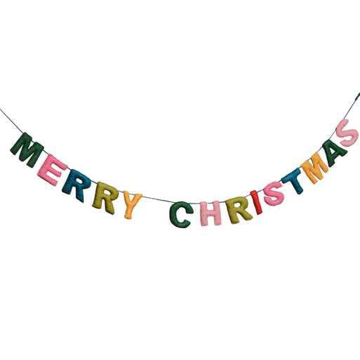 Multicoloured Felt Merry Christmas Bunting - Rainbow Christmas Garland - Merry Christmas Banner - Christmas Decorations - Holiday Decor - Jolie Fete UK