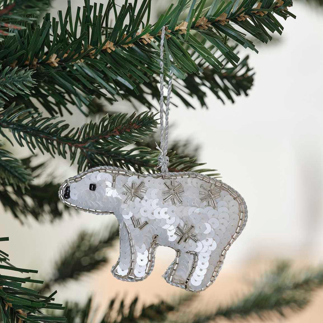 Polar Bear Christmas Tree Hanging Decoration - Embellished Polar Bear Christmas Tree Decoration - Nordic Individual Tree Decor-Holiday Decor - Jolie Fete UK